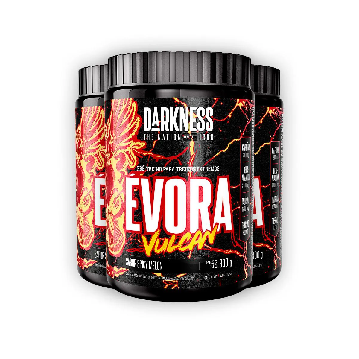 Kit 3 Pré Treino Évora Vulcan Darkness Spic Melon 300G