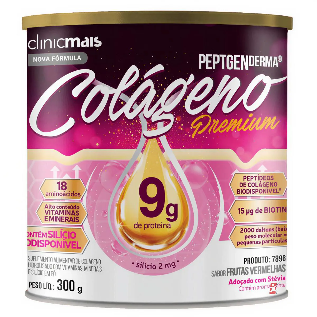 Colageno Premium Peptgenderma + Vitamina + Minerais Frutas Vermelhas - Clinicmais