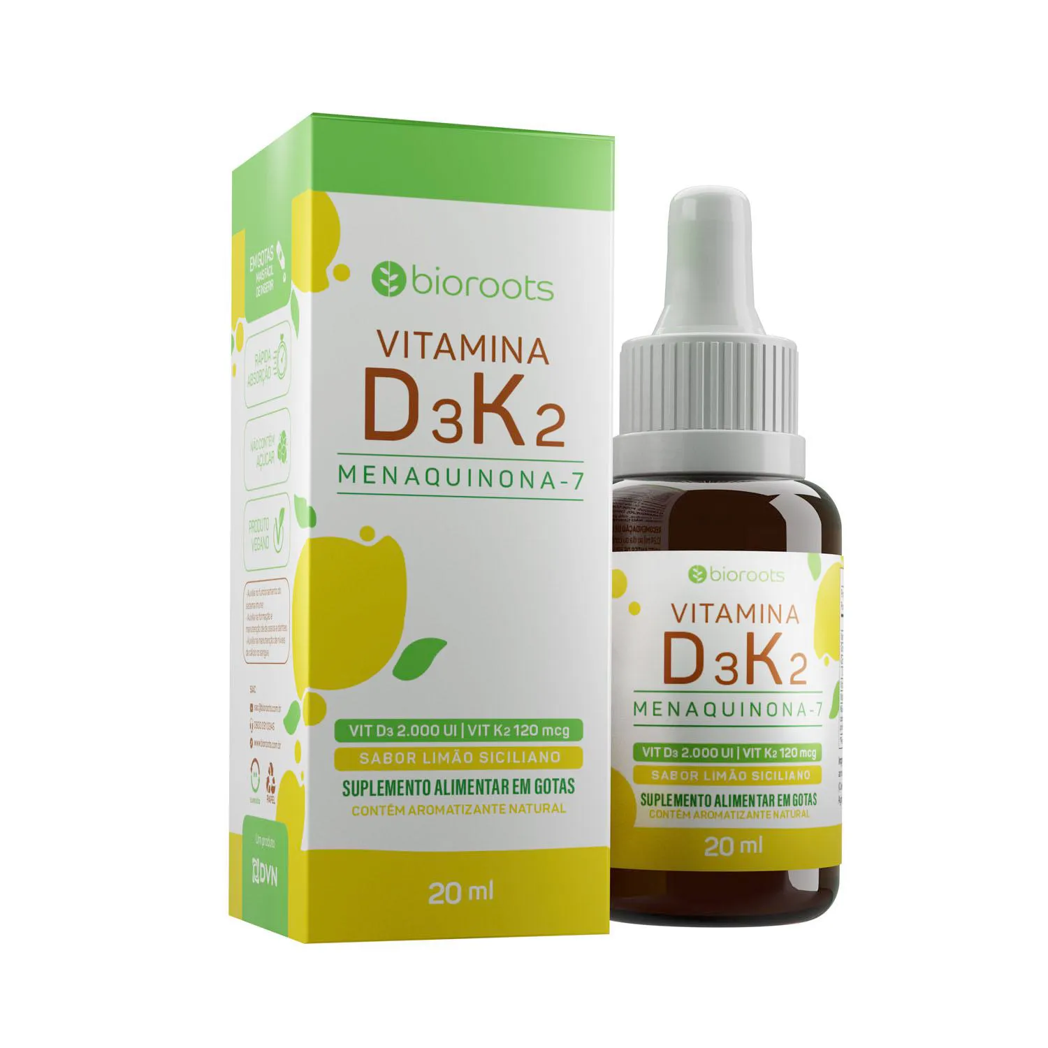 Vitamina D3+K2 em Gotas 20 Ml - Bioroots