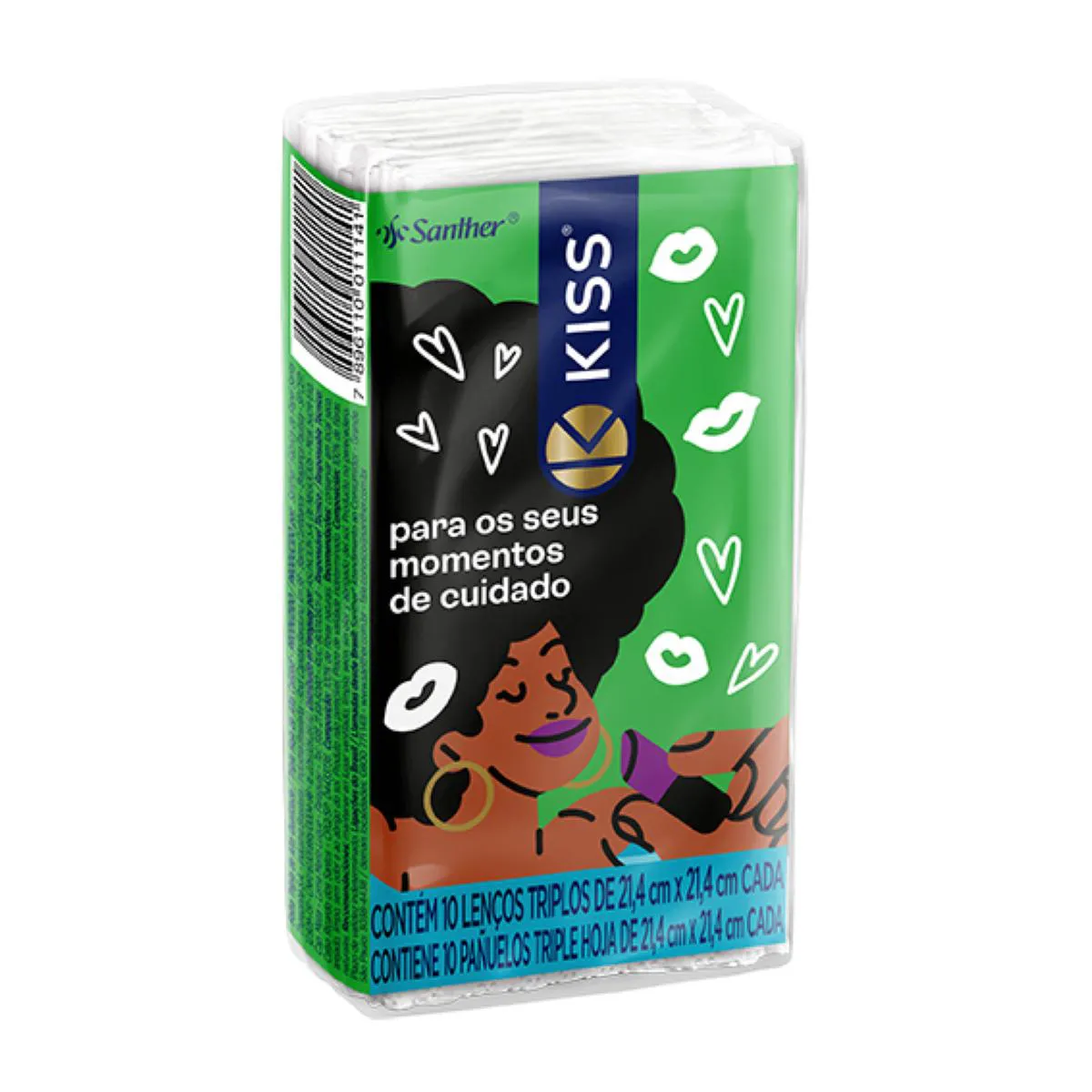 Lenço de Papel Kiss Folha Tripla com 10 Unidades