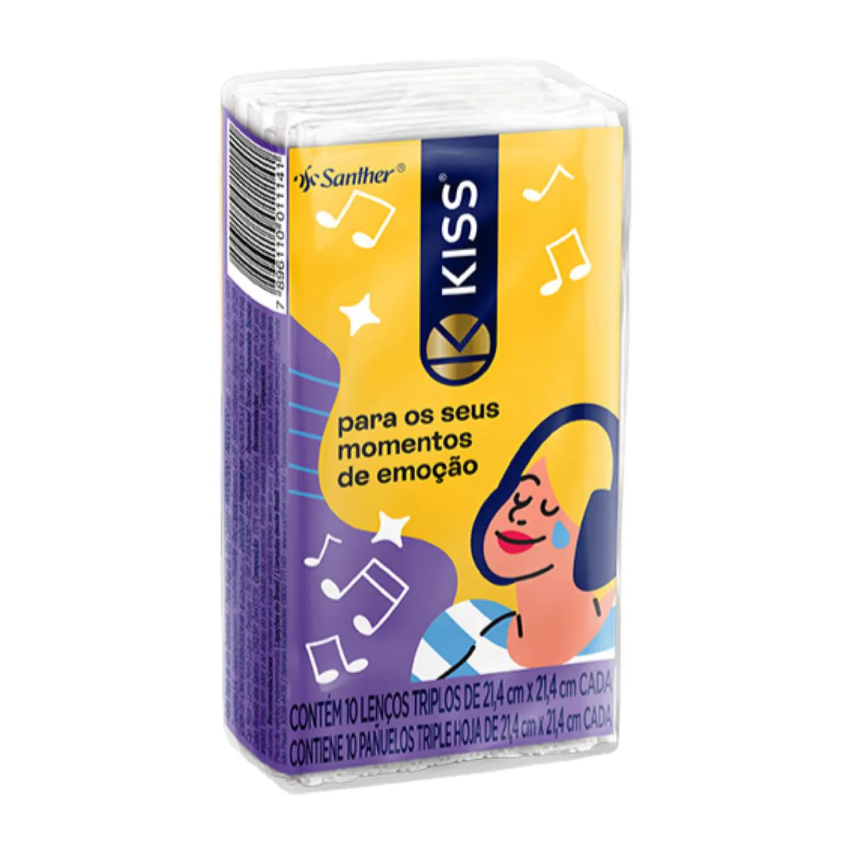 Lenço de Papel Kiss Folha Tripla com 10 Unidades