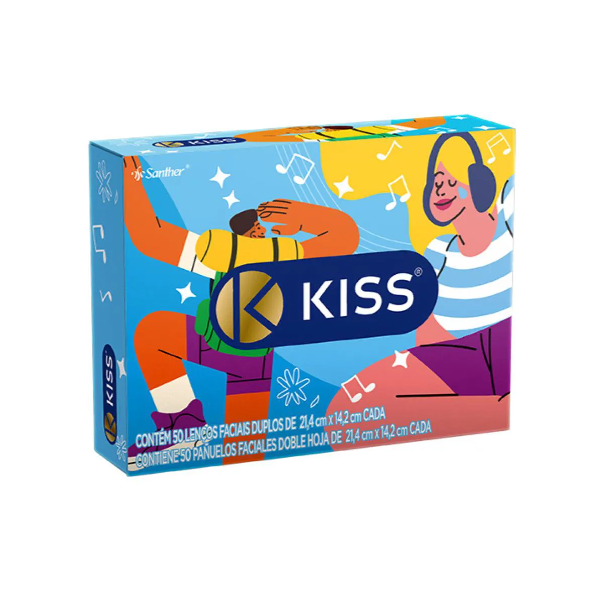 Lenço de Papel Facial Kiss Folha Dupla com 50 Unidades