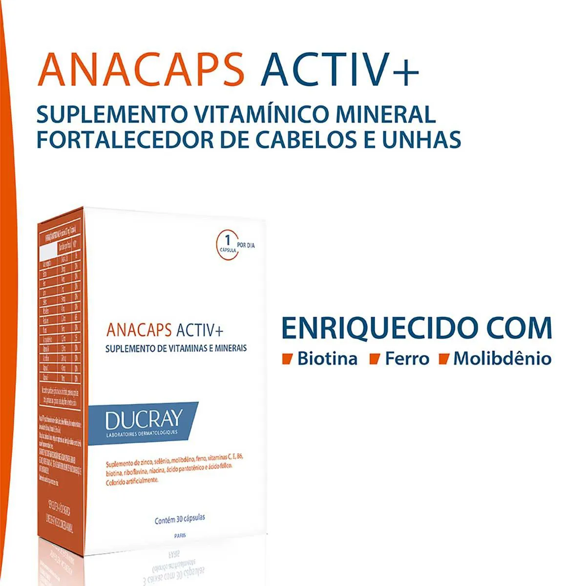 Polivitamínico Anacaps Activ+ Cabelos e Unhas 30 cápsulas