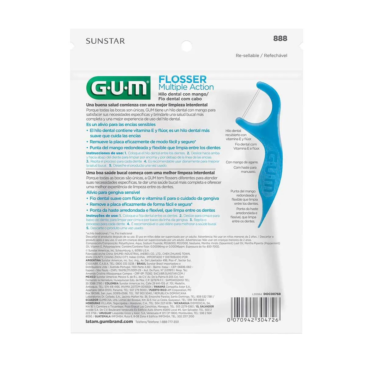 Fio Dental com Cabo G.U.M Flosser Multiple Action com 40 unidades