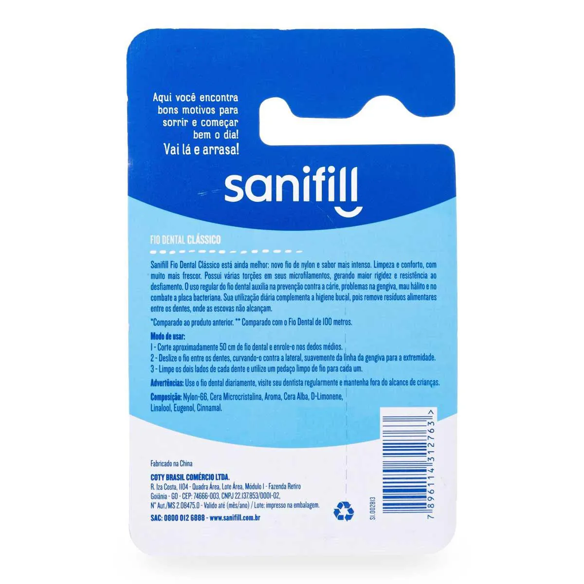 Fio Dental Sanifill Clássico com 125 metros