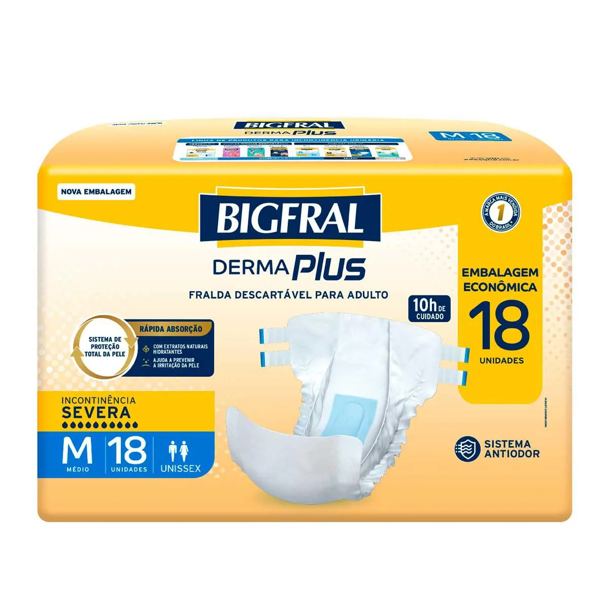 Fralda Geriátrica Unissex Bigfral Derma Plus M Absorção Intensa 18 unidades