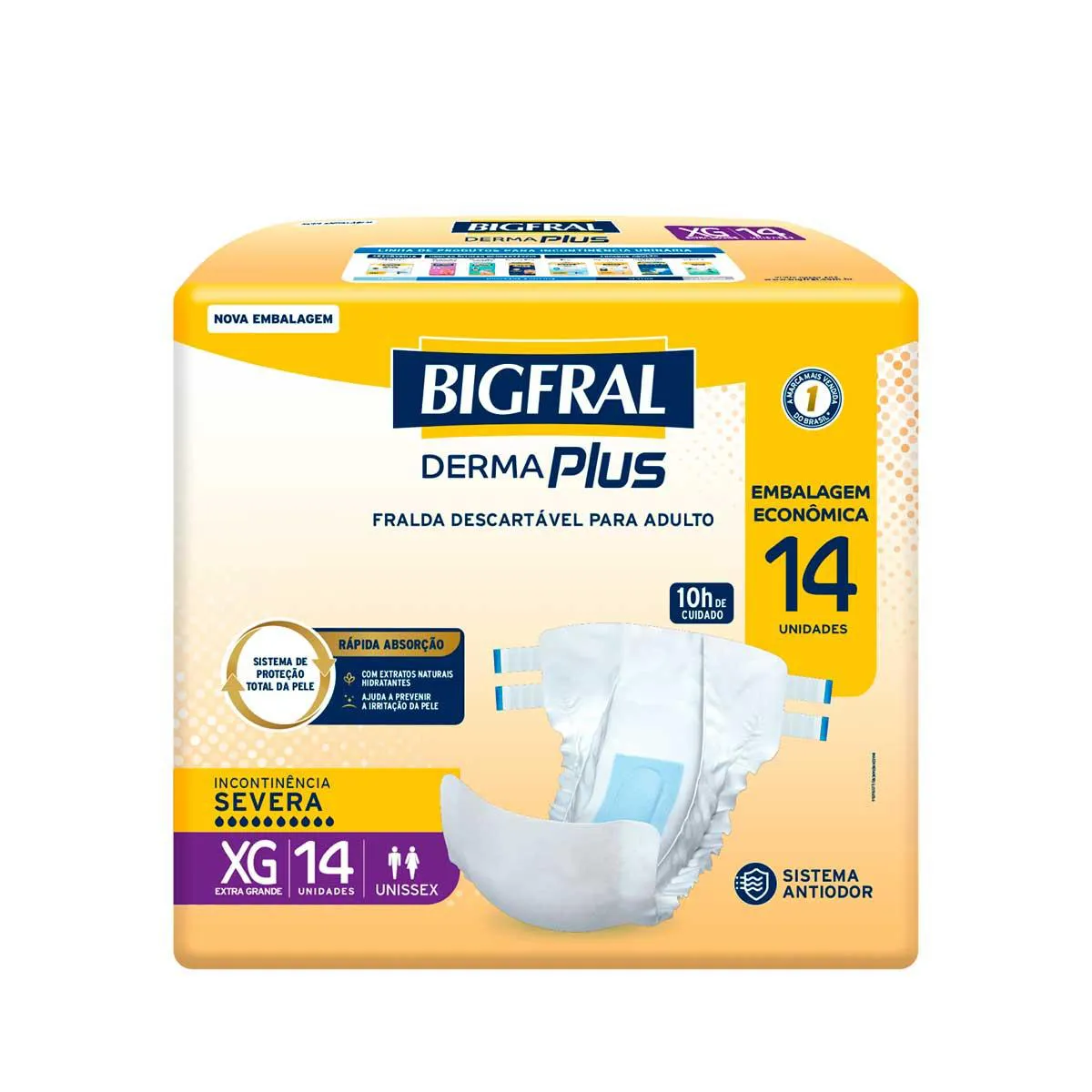 Fralda Geriátrica Unissex Bigfral Derma Plus XG Absorção Intensa 14 unidades
