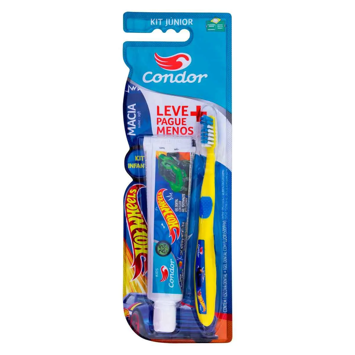 Kit Condor Júnior Escova de Dente + Pasta de Dente Hot Wheels com 50g