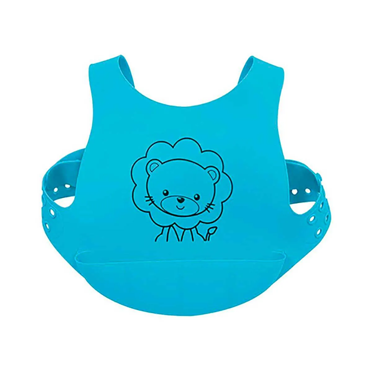 Babador de Silicone com Cinto e Pega Migalhas Buba Azul Leãozinho 1 unidade