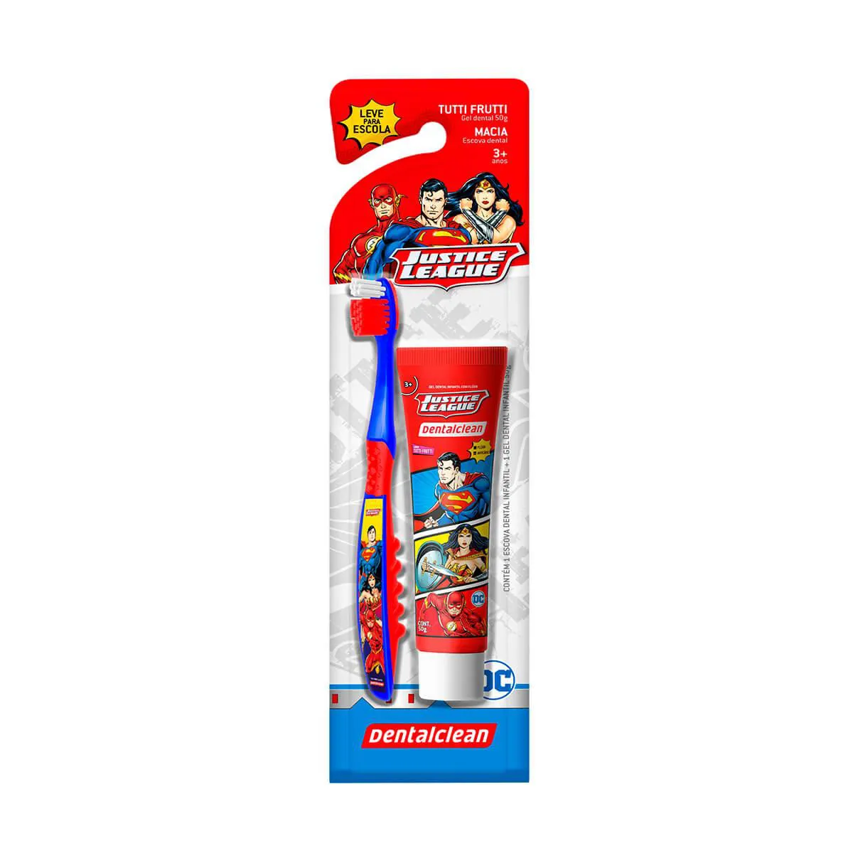 Kit Dentalclean Liga da Justiça com 1 Escova de Dente + Gel Dental com 50g