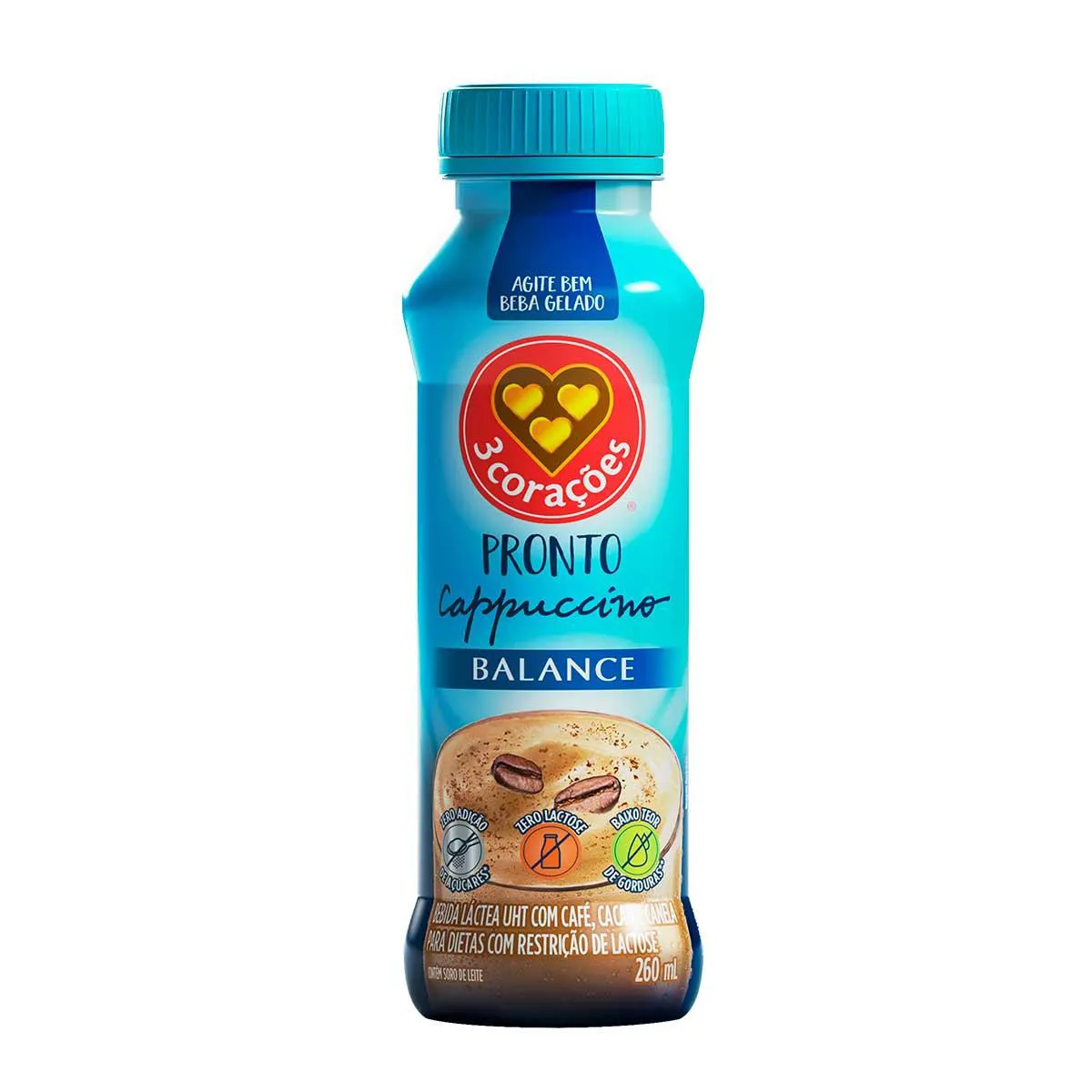 Cappuccino 3 Corações Balance Zero Lactose Frasco 260ml