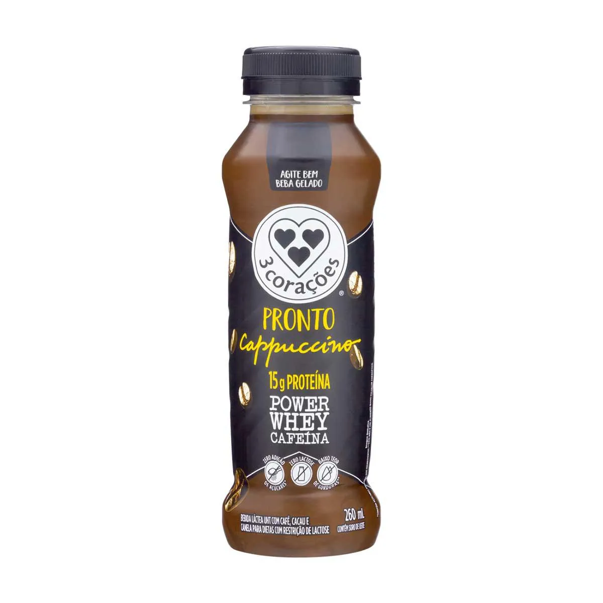 Cappuccino 3 Corações Pronto Power Whey UHT Zero Lactose Cafeína 260ml