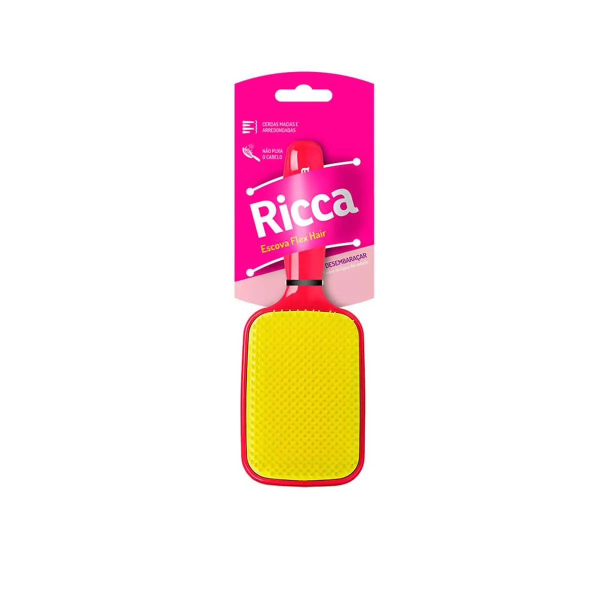 Escova de Cabelo Ricca Raquete Flex Rosa - 1 unidade