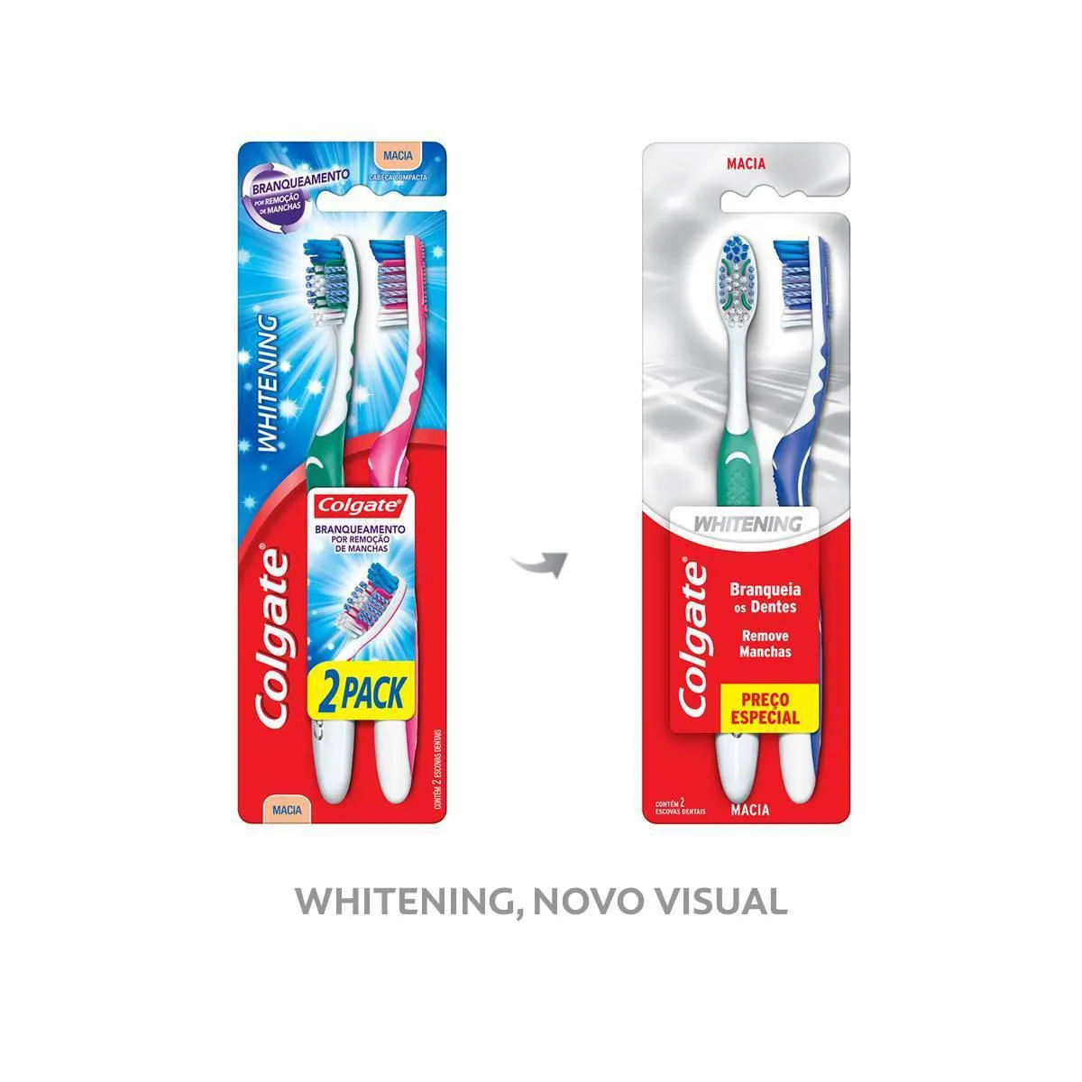Escova de Dente Colgate Whitening Macia Cabeça Compacta com 2 Unidades