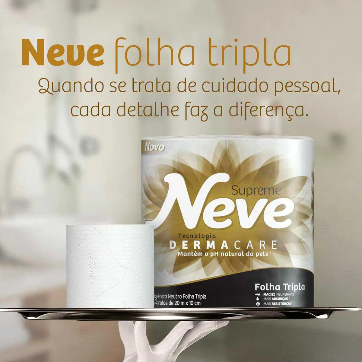 Papel Higiênico Neve Supreme Folha Tripla 4 rolos
