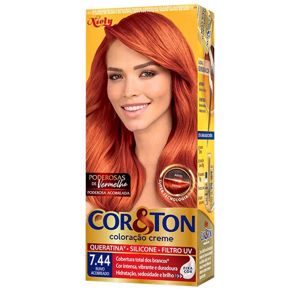 Coloração Niely Cor&ton Tons Vermelhos 7.44 Ruivo Acobreado