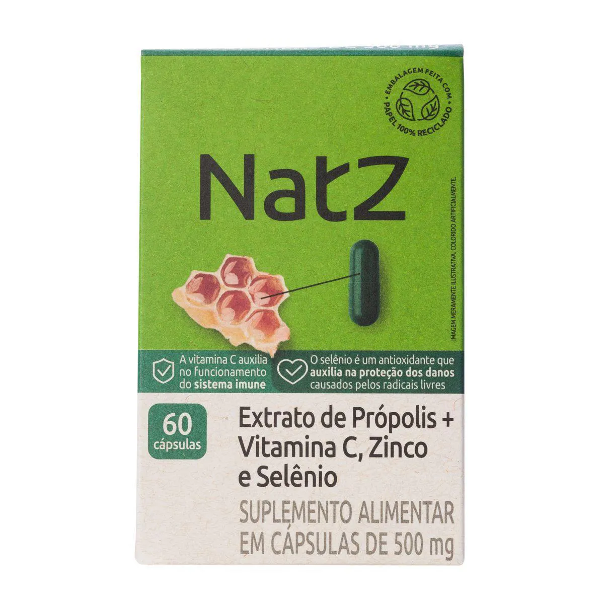 Extrato de Própolis + Vitamina C e Minerais Natz 60 Cápsulas
