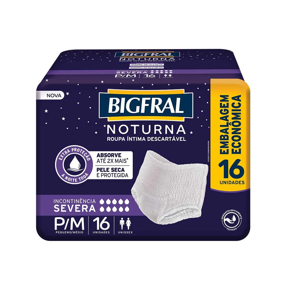 Roupa Íntima Descartável Unissex Bigfral Noturna Pants P/M Absorção Intensa 16 unidades