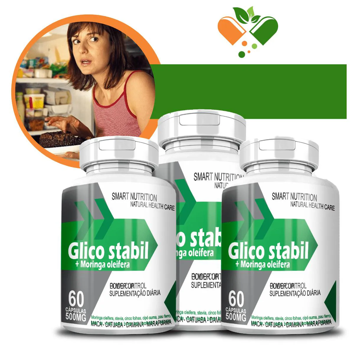 Kit com 3 Glico 500mg 60 cápsulas