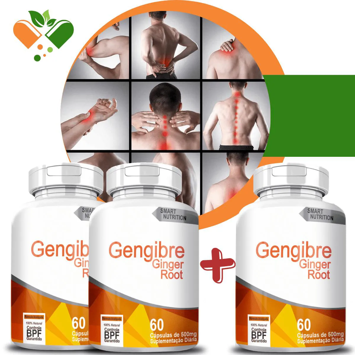 Compre 2 Leve 3 Potes Gengibre 500mg 60 cápsulas