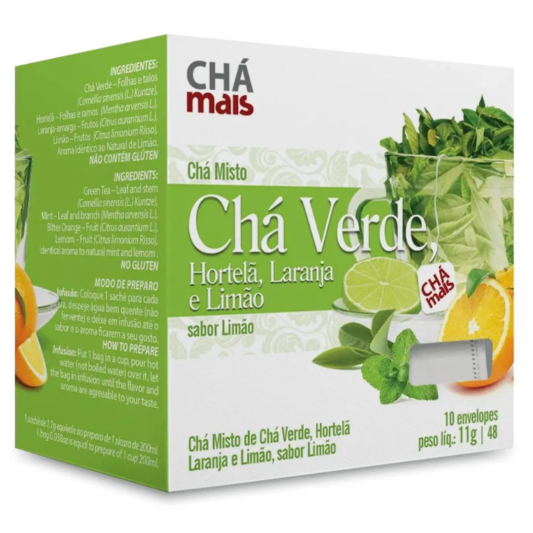 Clinicmais Chá Verde, Hortela, Laranja e Limão 10 Sachês 11g - Chá Mais