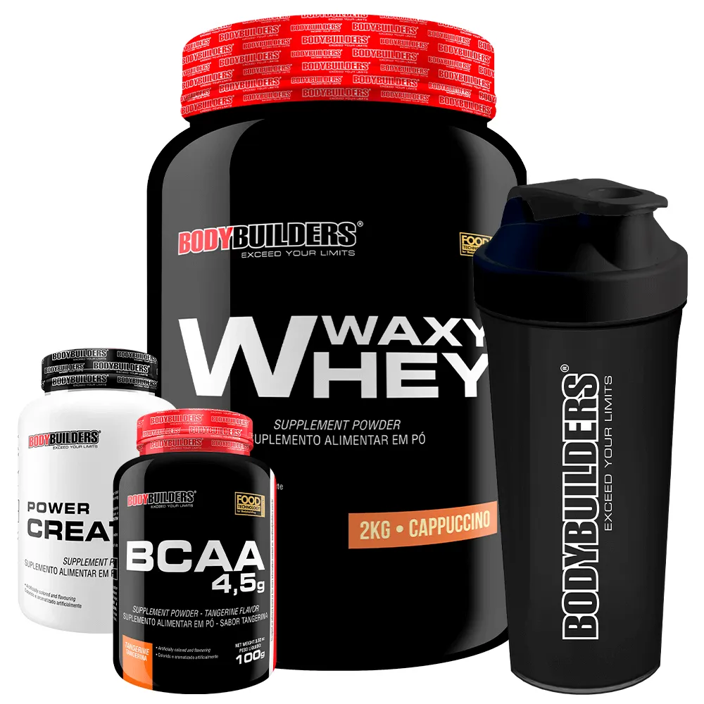 Kit - Waxy Whey Cappuccino 2kg + Bcaa 4.5 100g + Power Creatina 100g + Coqueteleira – Bodybuilders Chocolate