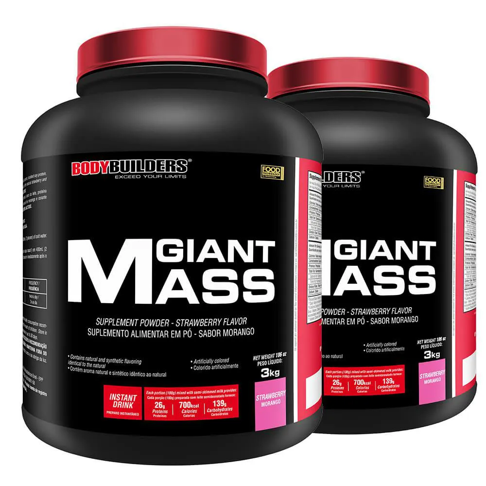 Kit Hipercalórico BodyBuilders Giant Mass Morango 3kg 2 unidades