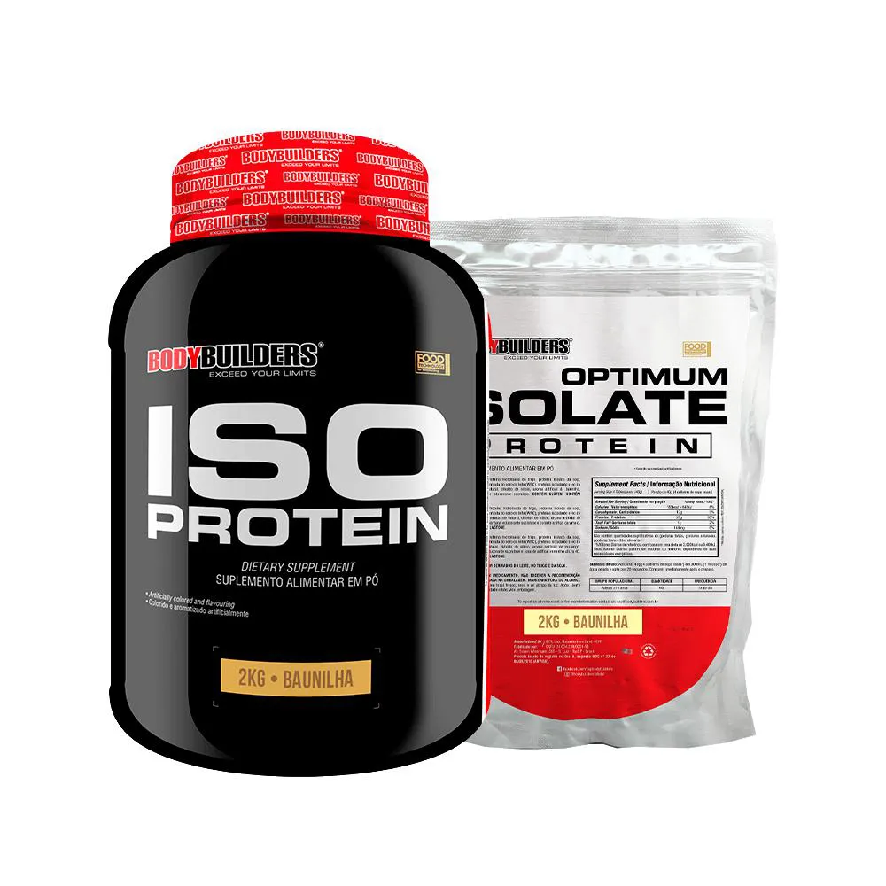 Kit Whey Protein Iso Protein 2 Kg + Optimum Isolate Protein 2 Kg Refil - Bodybuilders Baunilha