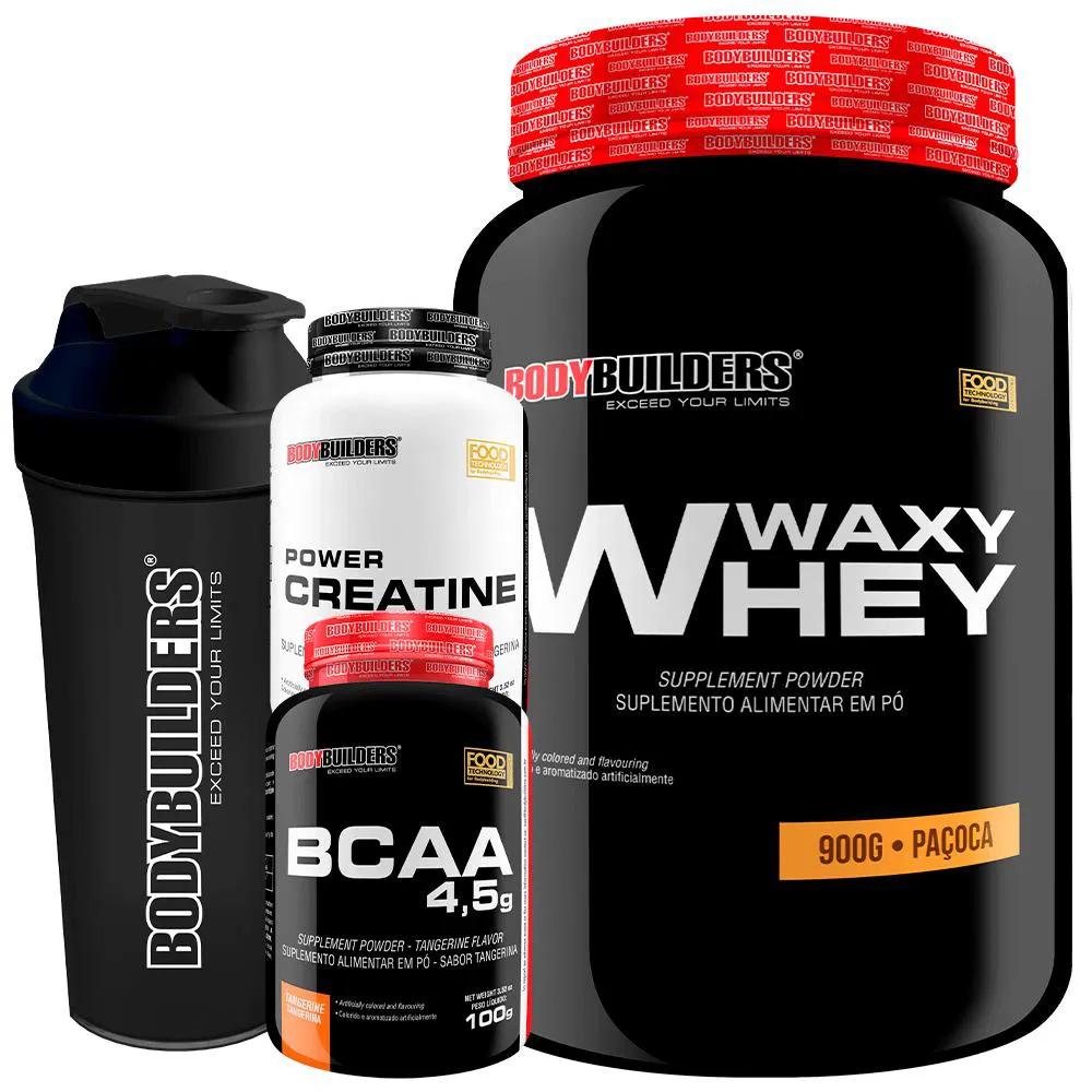 Kit Waxy Whey 900g + Power Creatina 100g + Bcaa 100g + Coqueteleira - Bodybuilders Paçoca