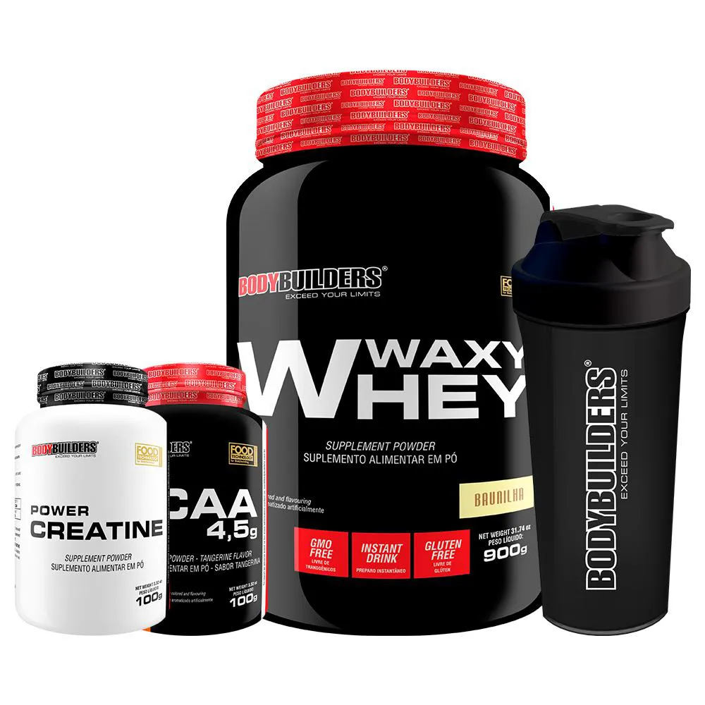 Kit Waxy Whey 900g + Bcaa 100g + Power Creatina 100g + Coqueteleira - Bodybuilders Chocolate