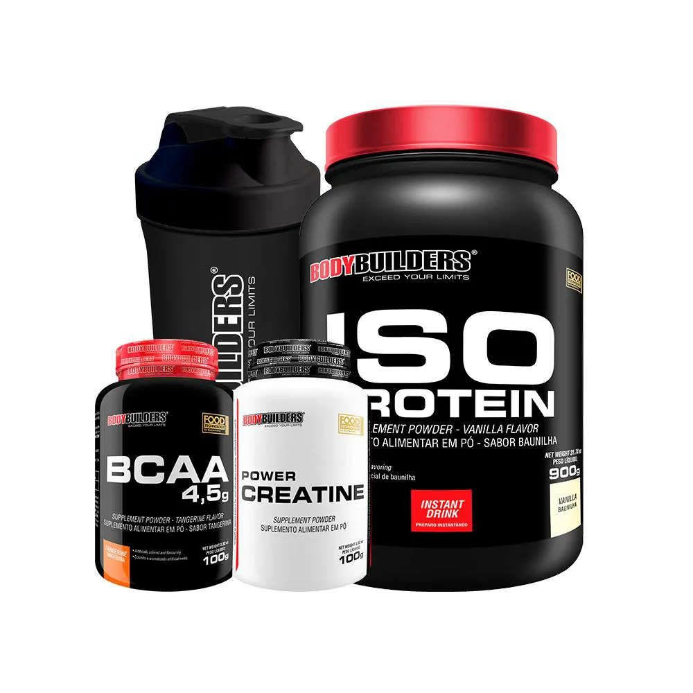 Kit Iso Protein 900g + Power Creatina 100g + Bcaa 100g + Coqueteleira Sabor: Baunilha - Bodybuilders