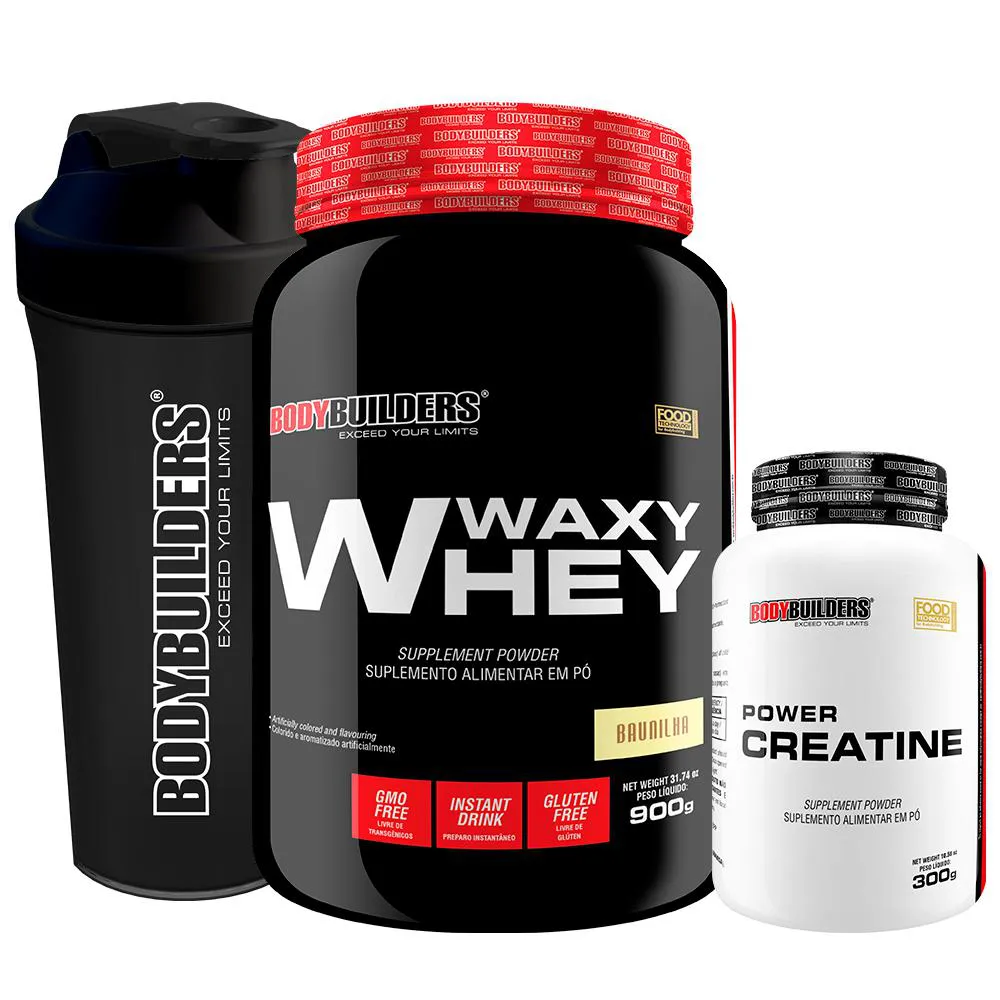 Kit Waxy Whey 900g + Power Creatina 100g + Coqueteleira - Bodybuilders Chocolate