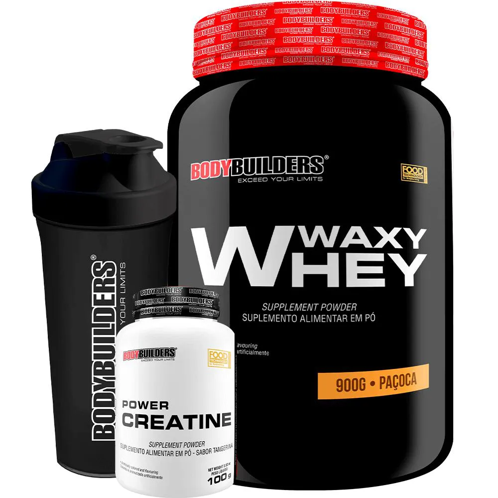 Kit Waxy Whey 900g + Power Creatina 100g + Coqueteleira - Bodybuilders Paçoca