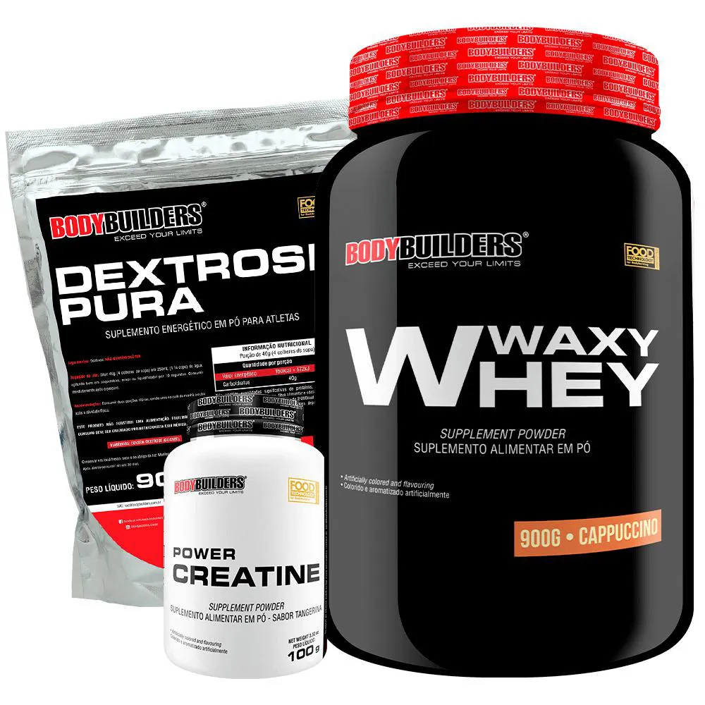 Kit Waxy Whey Protein 900g + Creatina 100g + Dextrose 900g - Bodybuilders Cappuccino