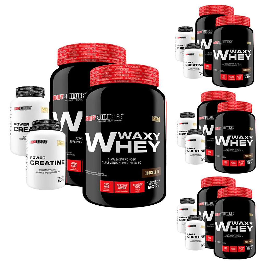 Super Combo Amigos: 8x Whey Protein 900g + 8x Power Creatina 100g Sabor Chocolate - Bodybuilders