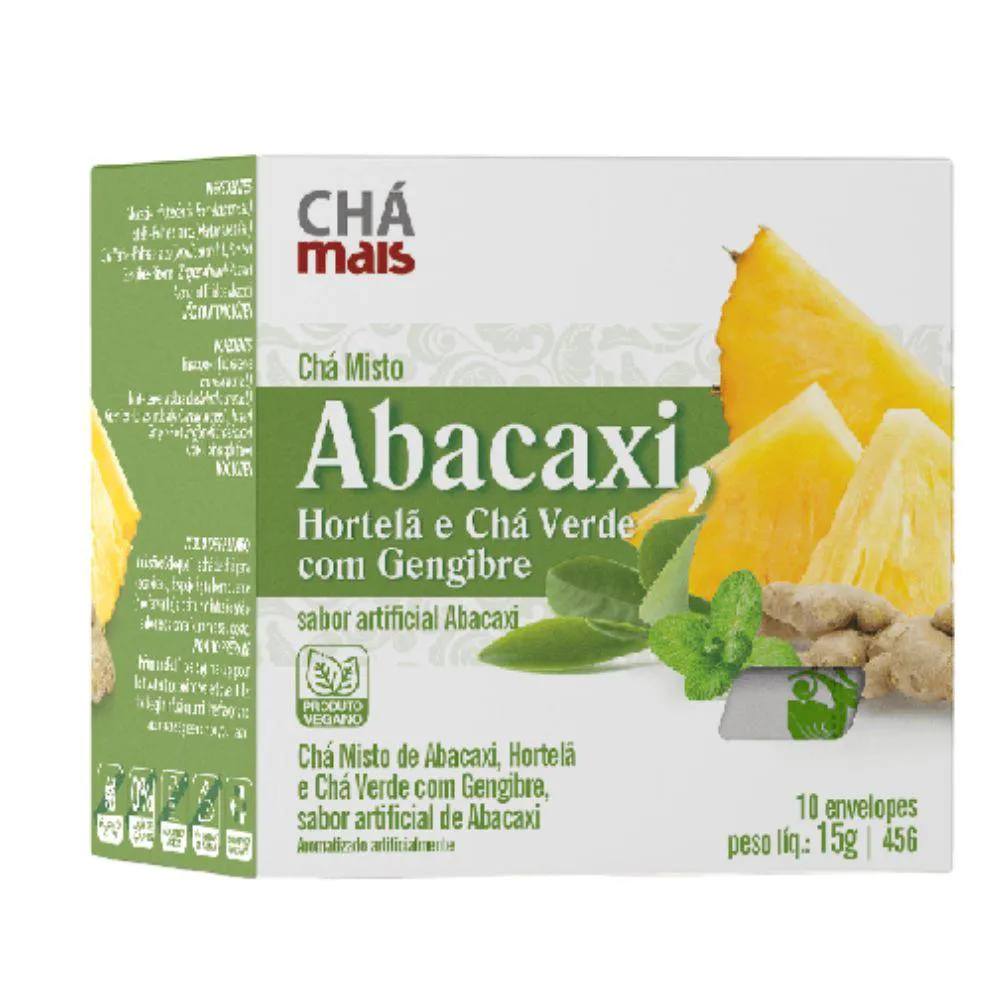 Chá Misto de Abacaxi, Hortelã, Chá Verde e Gengibre 10 Sachês - Chá Mais
