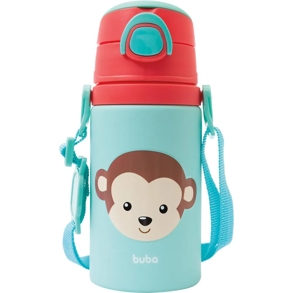 Garrafa de Alumínio Animal Fun Buba Macaco 400ml Azul