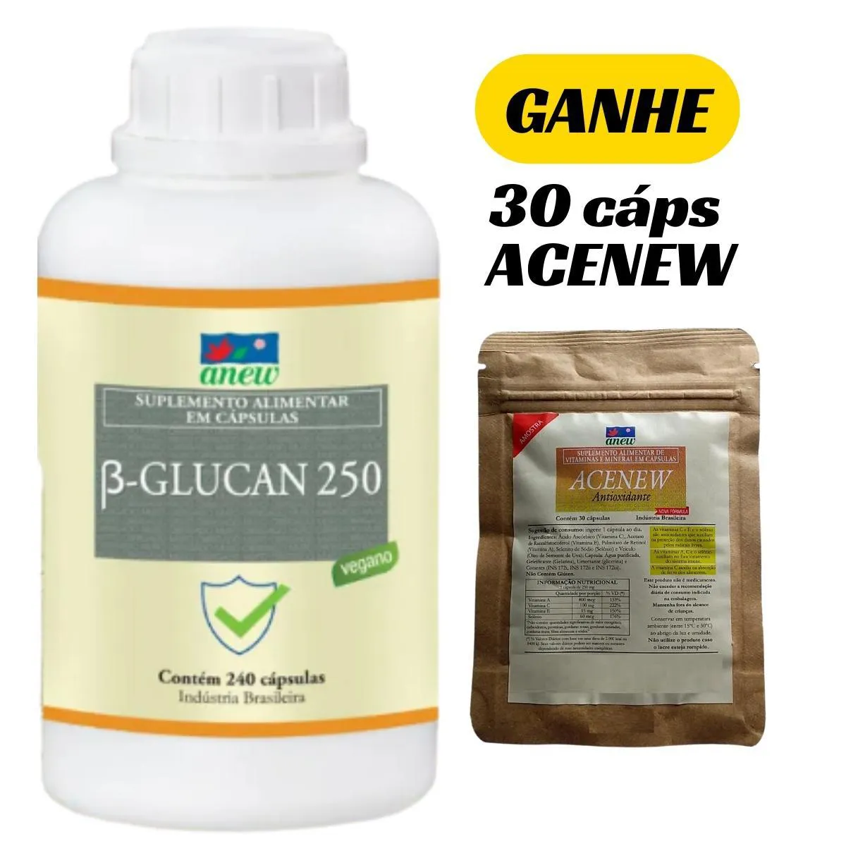 Beta Glucan 250 Anew 240 cápsulas + 30 cápsulas Acenew Anew