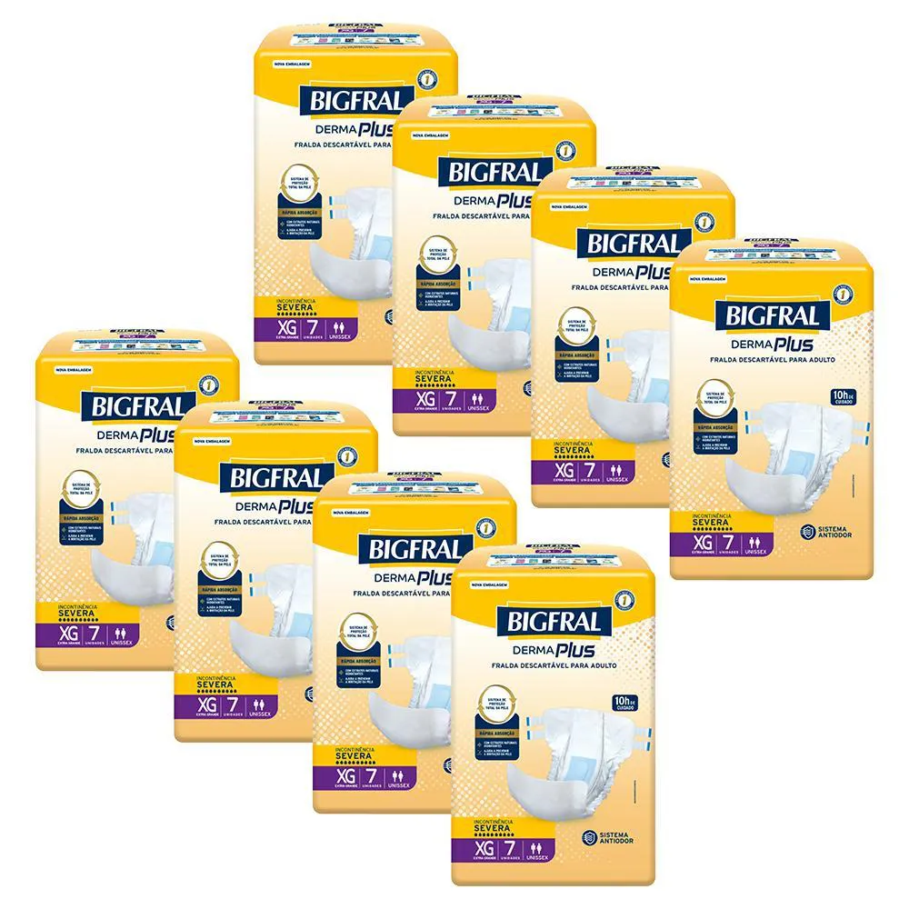 Kit 8 Fraldas Geriátricas Bigfral Derma Plus XG com 7un cada