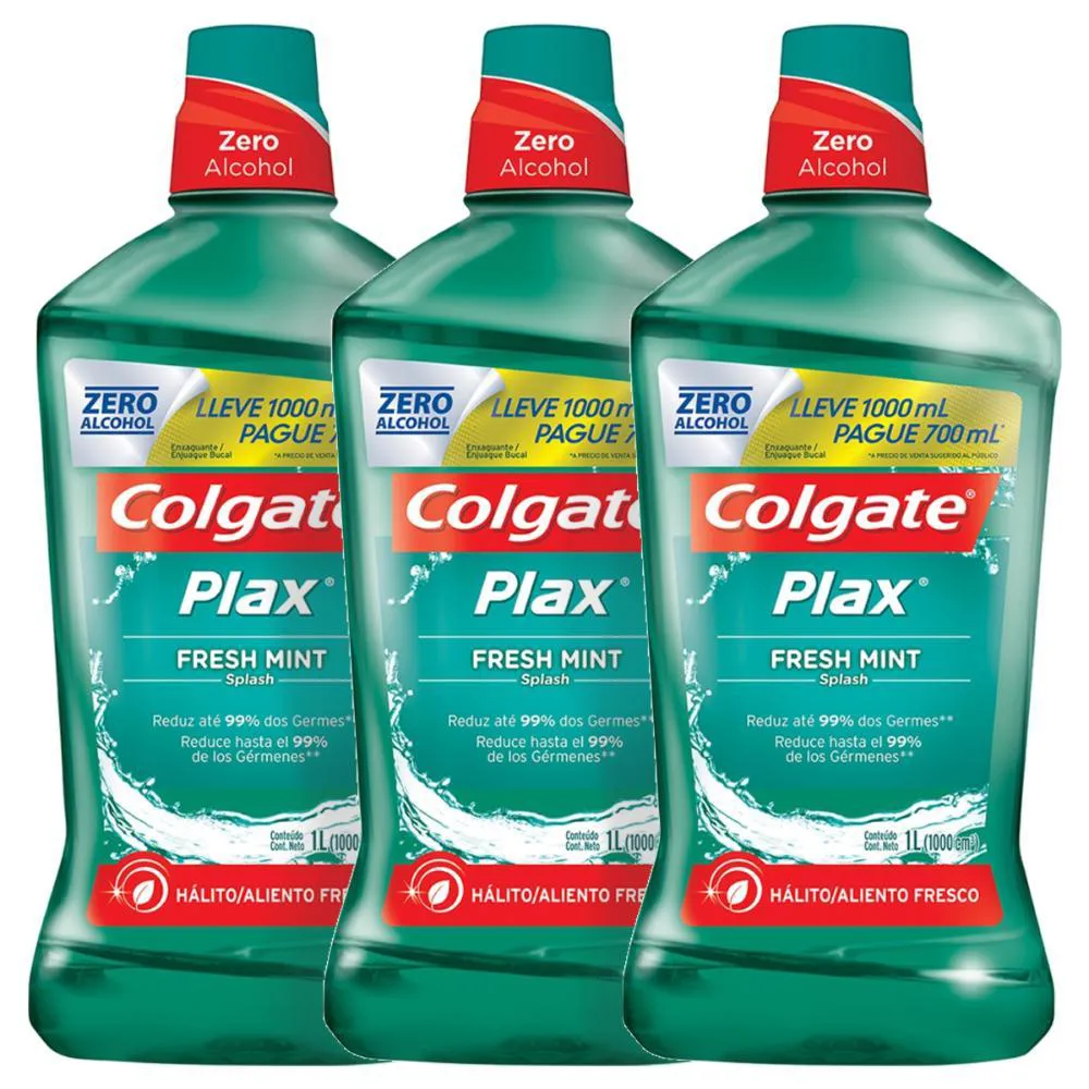 Kit 3 Enxaguante Bucal Colgate Plax Fresh Mint Leve 1L Pague 700ml