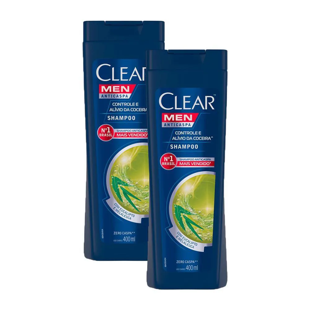 Kit 2 Shampoos Anticaspa Clear Men Controle e Alívio da Coceira 400ml Cada