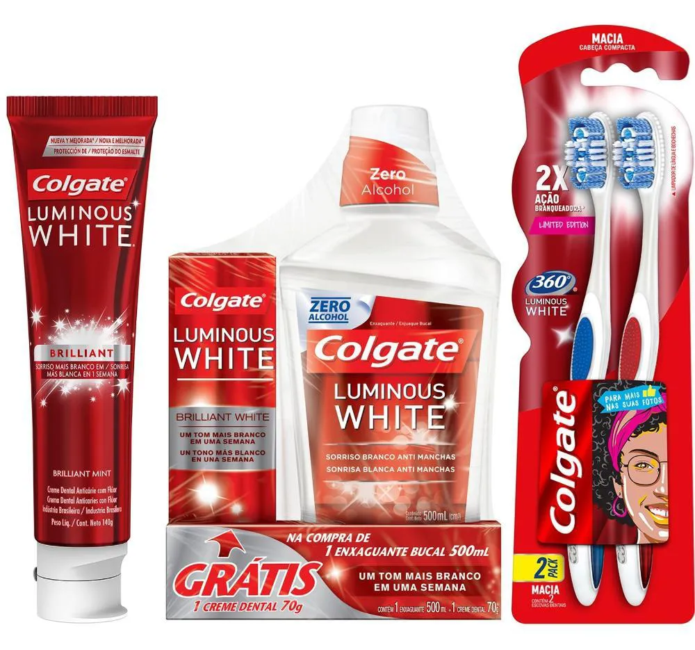 Kit Colgate Pasta de Dente 140g + Pasta de Dente 70g + Escova de Dente Leve 2 Pague 1 + Enxaguante Bucal 500ml