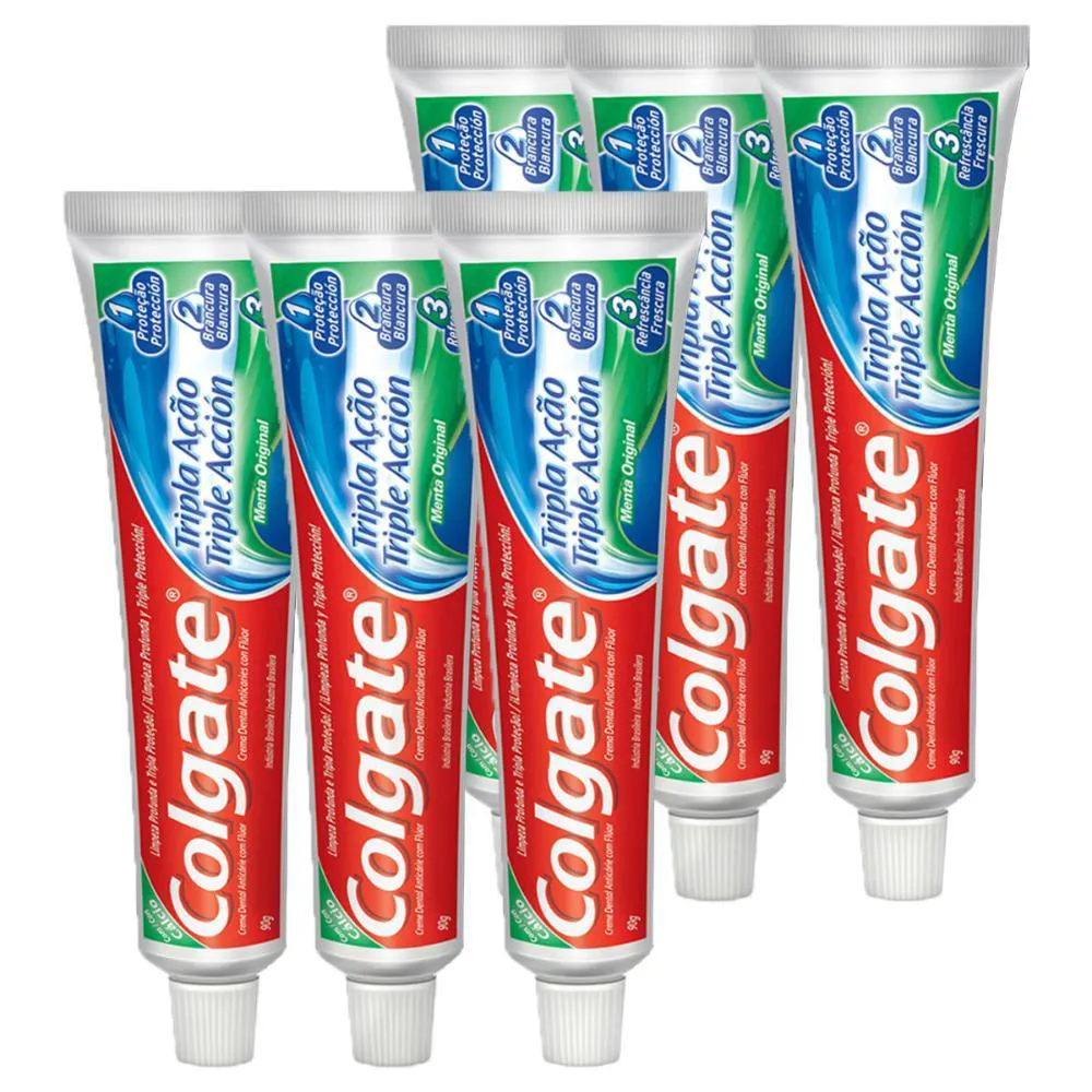 Kit 6 Pastas de Dente Colgate Tripla Ação Menta Original 90g