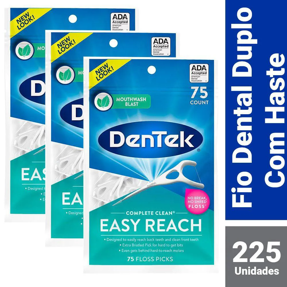 Kit Fio Dental DenTek Floss Picks Complete Clean Easy Reach com 225 Unidades