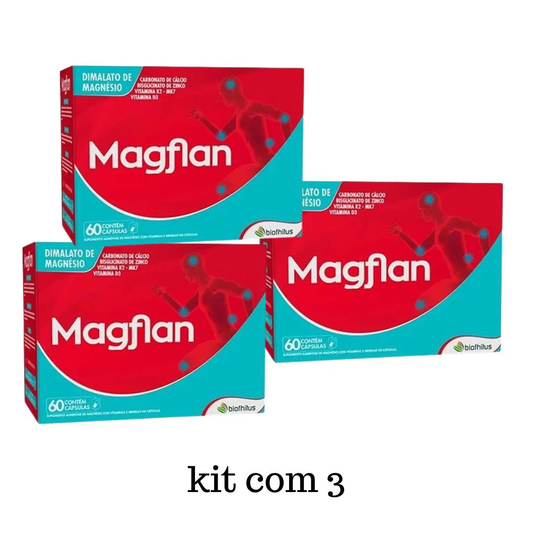 Kit C 3 Vitamina Magflan Dimalato Magnésio 60caps Biofhitus