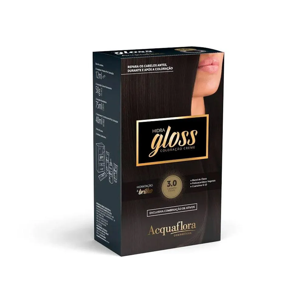Tintura Acquaflora Kit Hidra Gloss 30 Castanho Escuro