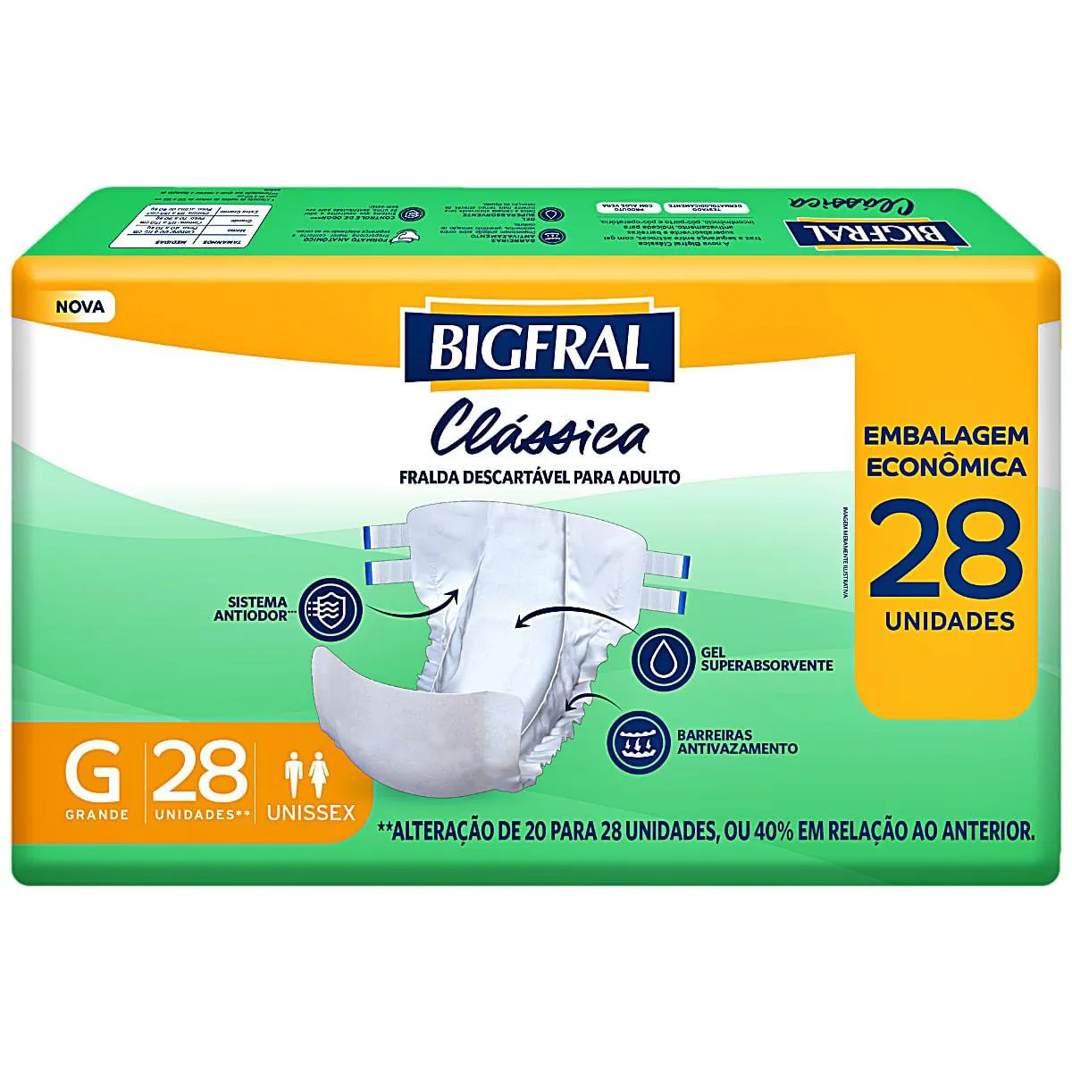 Fralda Geriátrica Unissex Bigfral Clássica G Absorção Intensa 28 unidades
