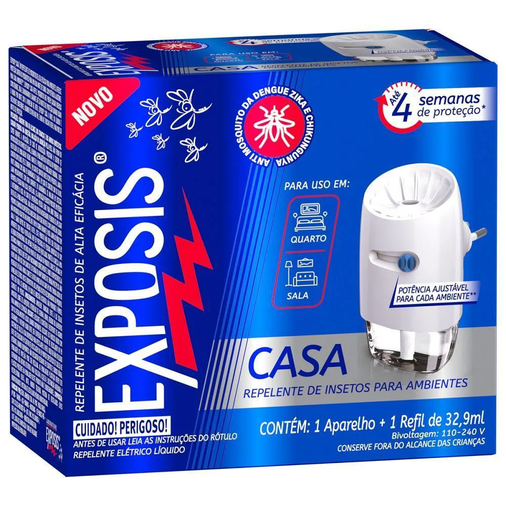 Kit 2 Aparelhos Elétrico + Refil Repelente Líquido Exposis Casa 32,9ml