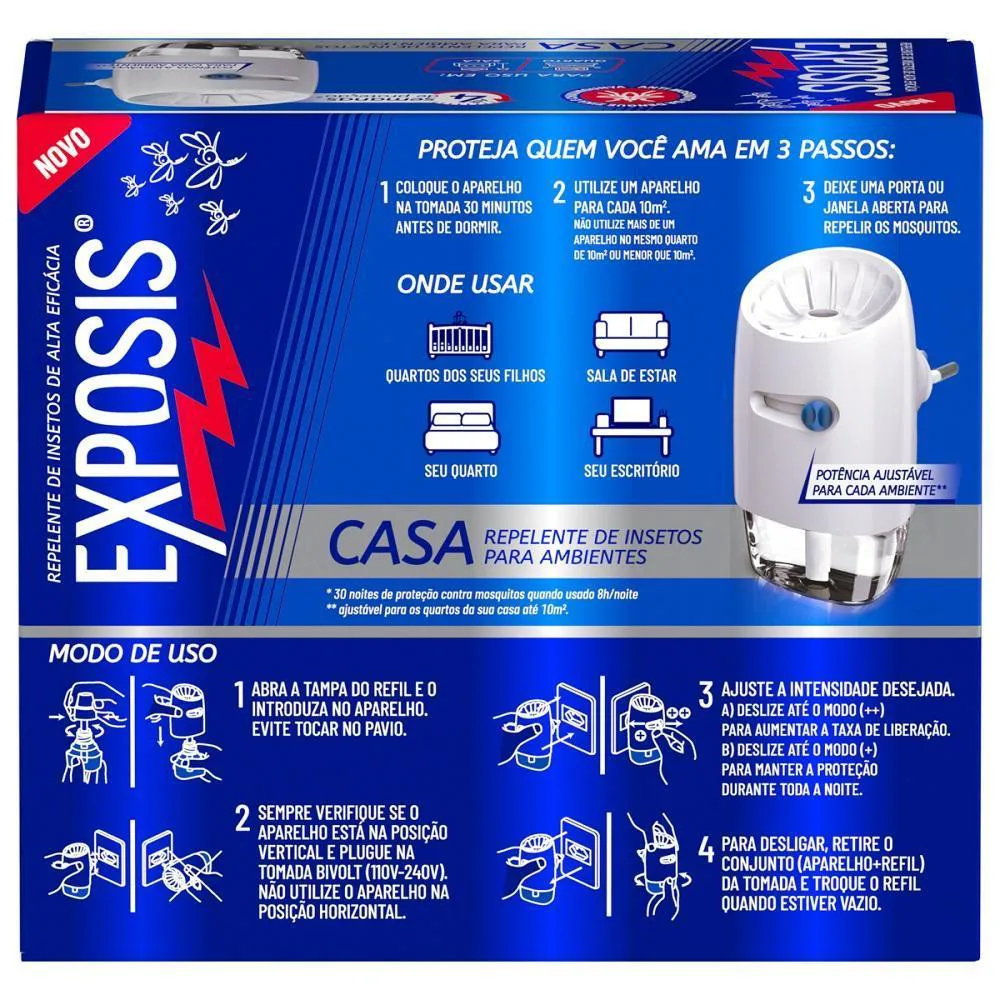 Kit 2 Aparelhos Elétrico + Refil Repelente Líquido Exposis Casa 32,9ml