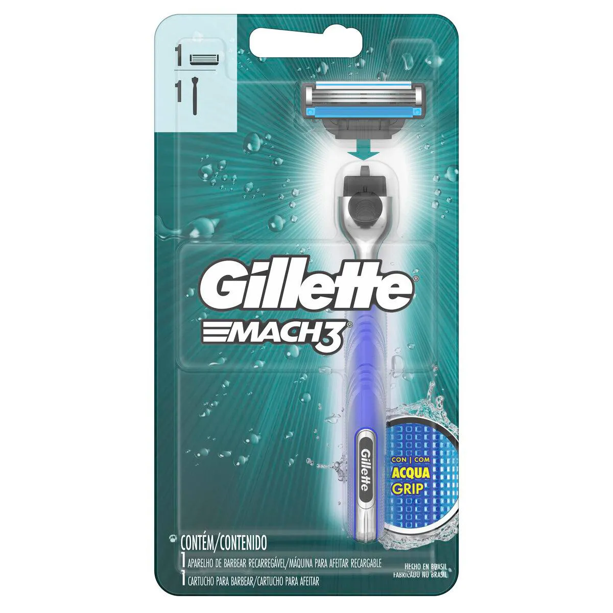 Aparelho de Barbear Gillette Mach3 Acqua Grip + 1 cartucho